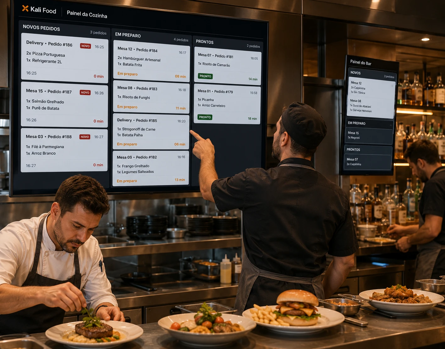 Painel da cozinha e do bar em tempo real